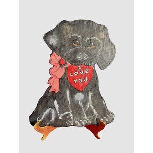 Wooden Dog Figurine With "I Love You" Painted Design Wall Decor